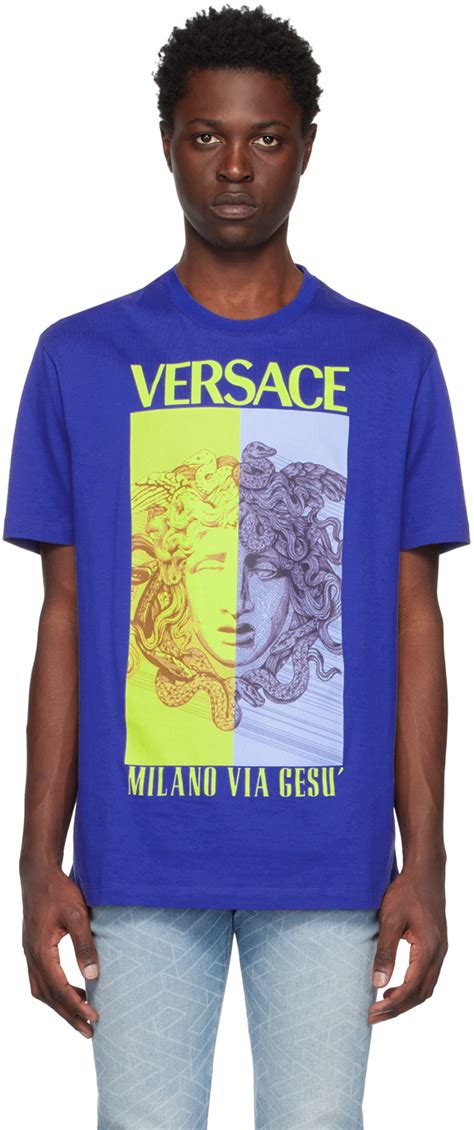 versace multi colored ancient roman shirt|Versace blue t shirt.